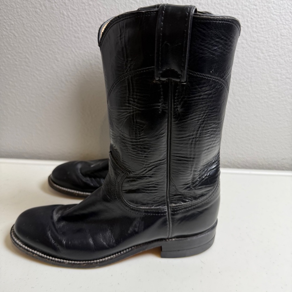 Justin Cowboy Boots Black Leather Western Boots M Size 6 womens Size 7.5 - Picture 8 of 8